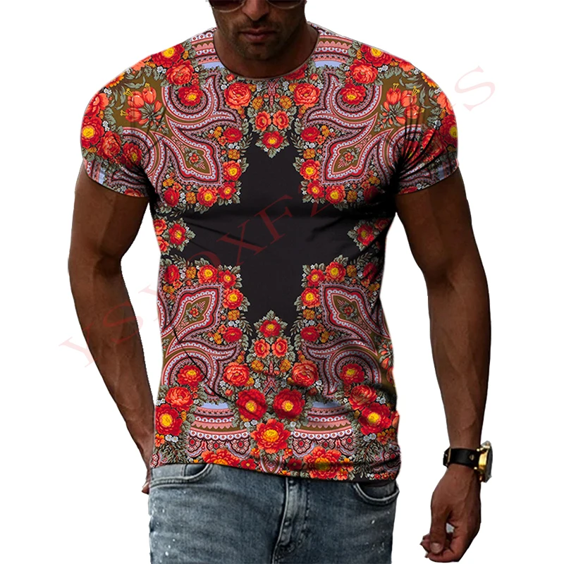 Chinese Ethnic Tribes Characteristic Clothing Printed 3D Men Women Summer Gorgeous Avant-Garde Round Neck Short-Sleeved T-shirt