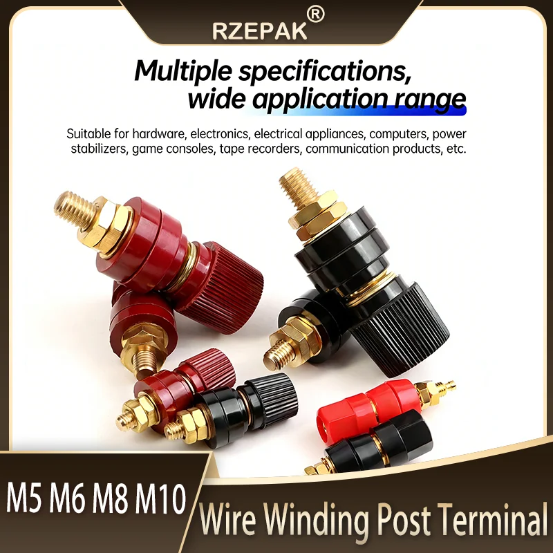 

M5/M6/M8/M10 inverter specific wiring terminal - red+black brass high current power connector