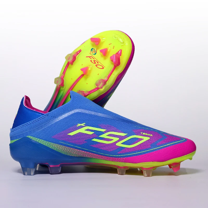 Scarpe da calcio antiscivolo senza pizzo Scarpe da calcio da uomo professionali per giovani FG/TF F50+ Scarpe da calcio veloci con borchie da allenamento per uomo
