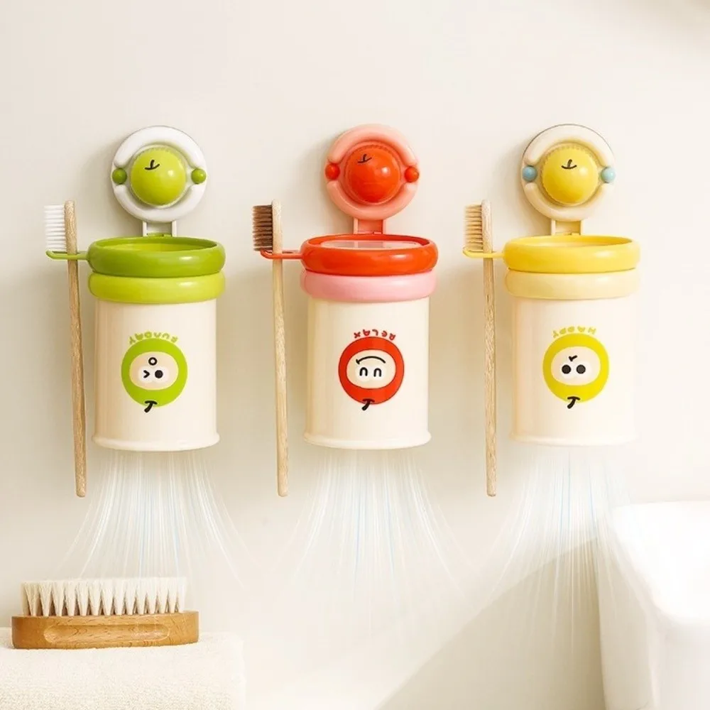 Space Saving Suction Cup Toothbrush Holder Detachable Plastic Magnetic Mouthwash Cup Cartoon Electric Toothbrush Holder