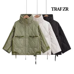 TRAF ZR Autumn Winter Parkas for Women Retro Zipper High Quality Luxury Warm Coats for Women Coat and Jacket with Big Pocket