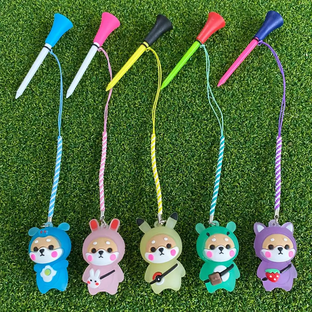 Borracha Golf Tees com luz intermitente, Corda padrão bonito dos desenhos animados, Evitar a perda de bola, F6e3