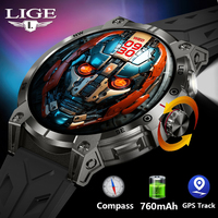 LIGE GPS Smart Watch Men Outdoor Sports LED Flashlight Compass 1.8\