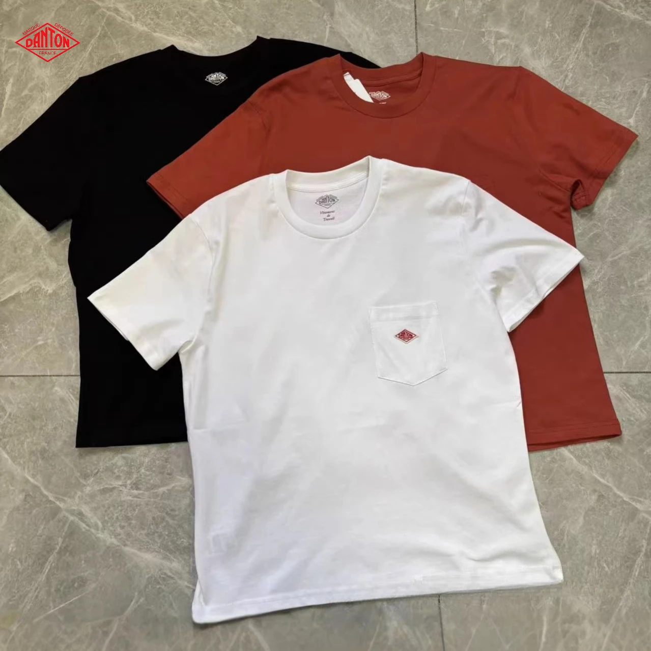 DANTON 2026 Spring‑Summer New Japanese‑Style Crew Neck Short‑Sleeve T‑Shirt, Simple Single‑Pocket Pure Cotton Casual Top