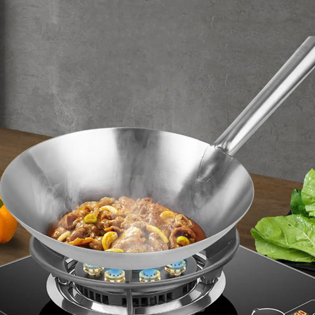 

Stainless Steel Wok Heavy Duty Chinese Frying Pan For Gas Electric Induction Stove Kitchen Cookware -Resistant