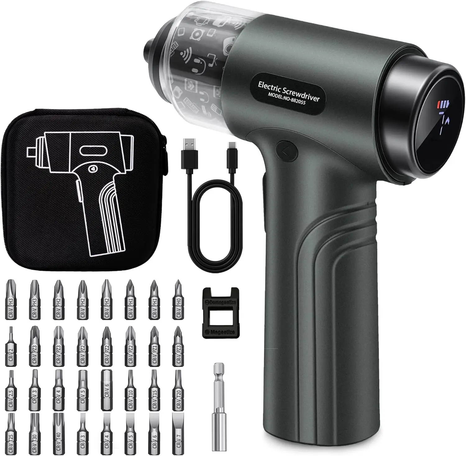 36 in1 Electric Screwdriver 7 Torque for Home Repair | Digital display, LED light, 2500mAh battery, motor lock, 1/4" hex, for electronics, furniture, DIY