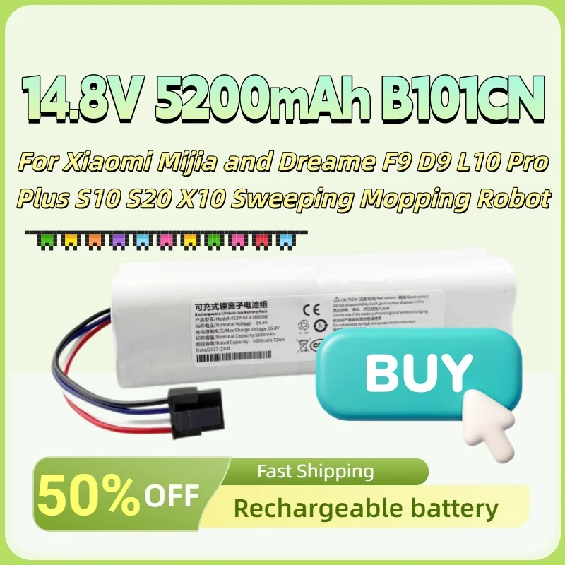 

For Xiaomi Mijia and Dreame F9 D9 L10 Pro Plus S10 S20 X10 Sweeping Mopping Robot 14.8V 5200mAh X10+PLUS B101CN OMNI 1S Battery