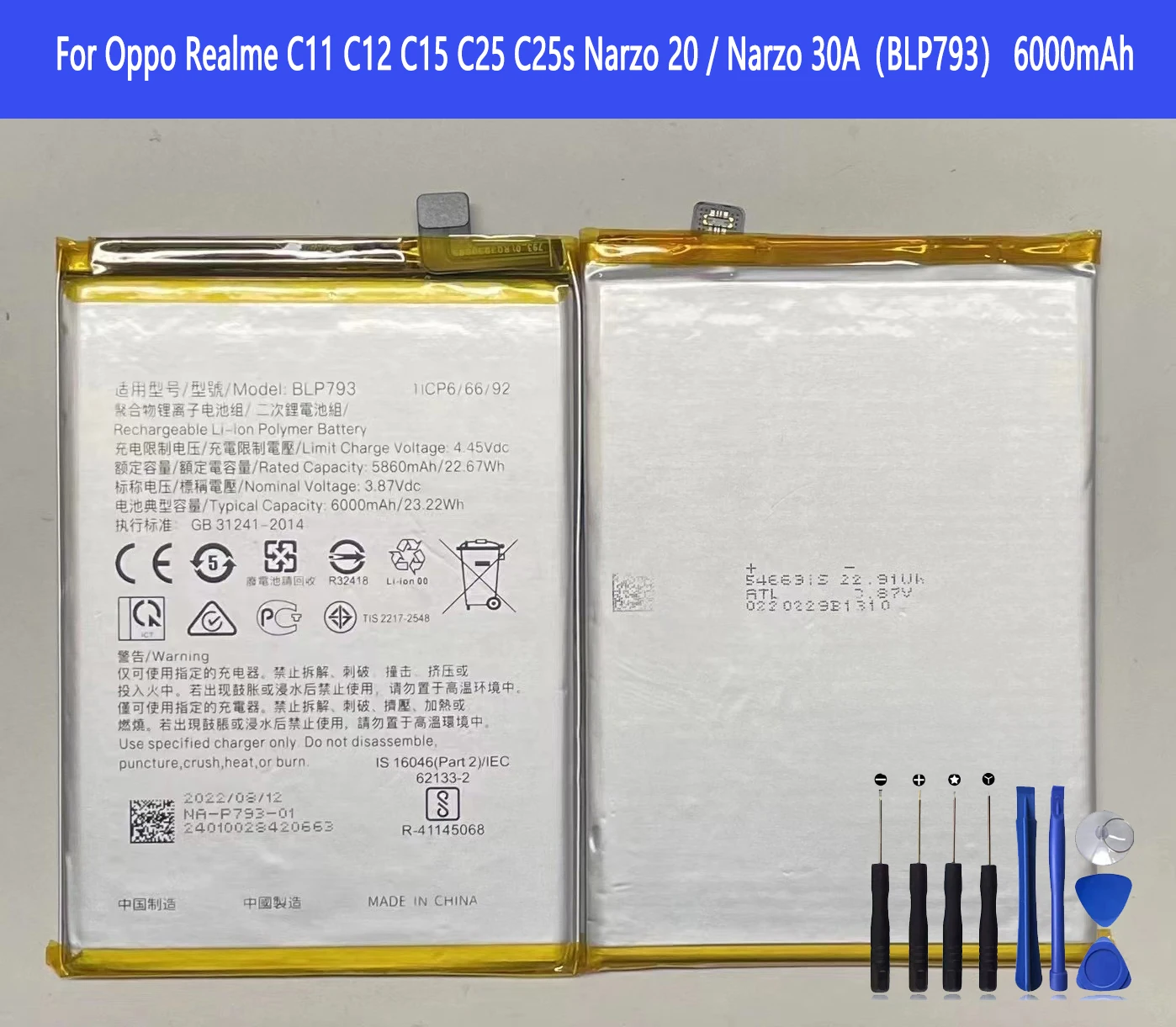 

BLP793 Battery for Oppo Realme C11 C12 C15 C25 C25s Narzo 20 / Narzo 30A Original Capacity Phone Batteries Bateria