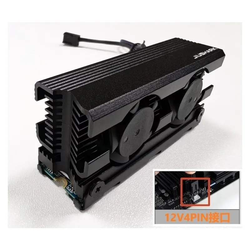 Custom JIUSHARK Nine Shark 2280 SSD Radiator Double 13mm Fan Aluminum Fin Heat Sink with Thermal Pads Gen4 Gen5