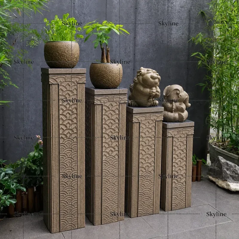 Retro Imitation Stone Pillar Base Display Column Bonsai Stand Outdoor Courtyard Flower Decoration Living Room Floor Ornament