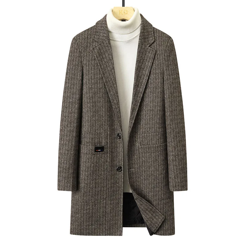 

A high-quality mid-length men's fashionable, stylish, versatile and casual herringbone cotton coat for autumn and winter