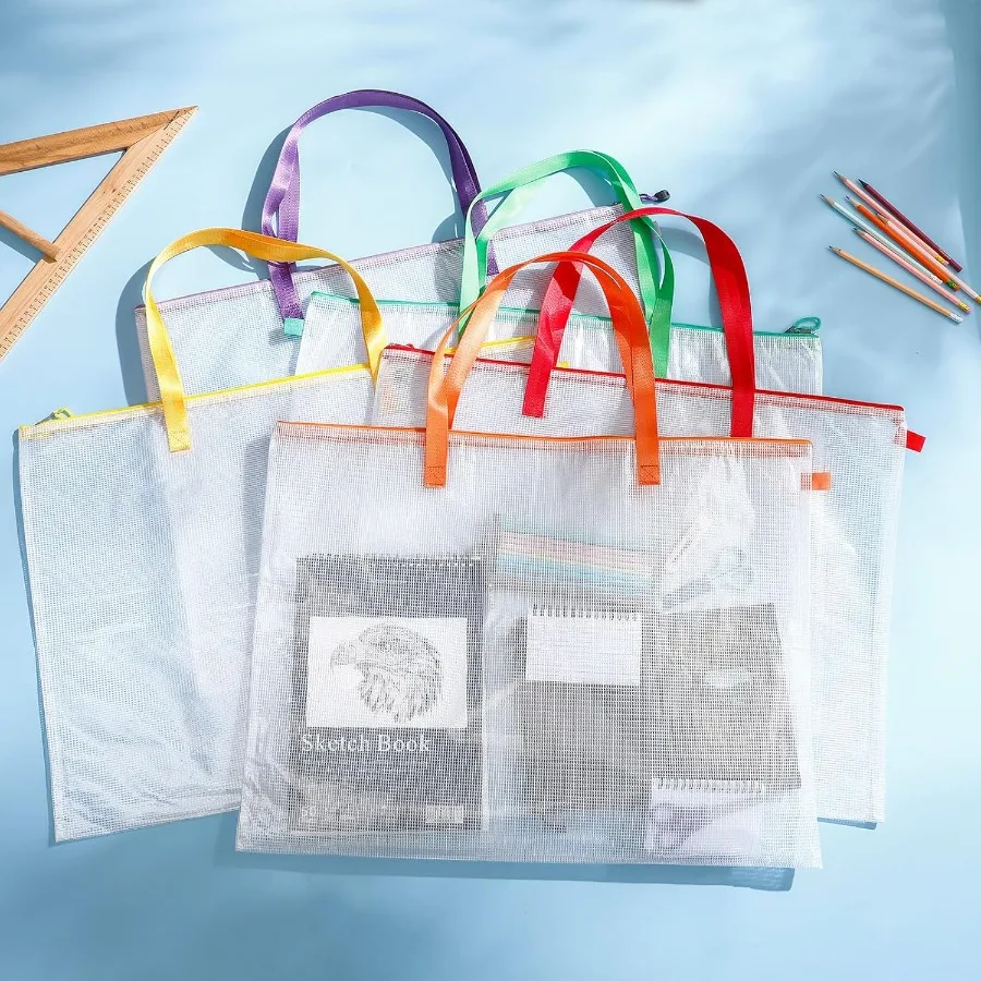 레지너리 10개입 19x25인치 아트 포트폴리오 가방 벌크 지퍼 및 손잡이 포함 투명 화이트 가방 아트워크 포스터 게시판용