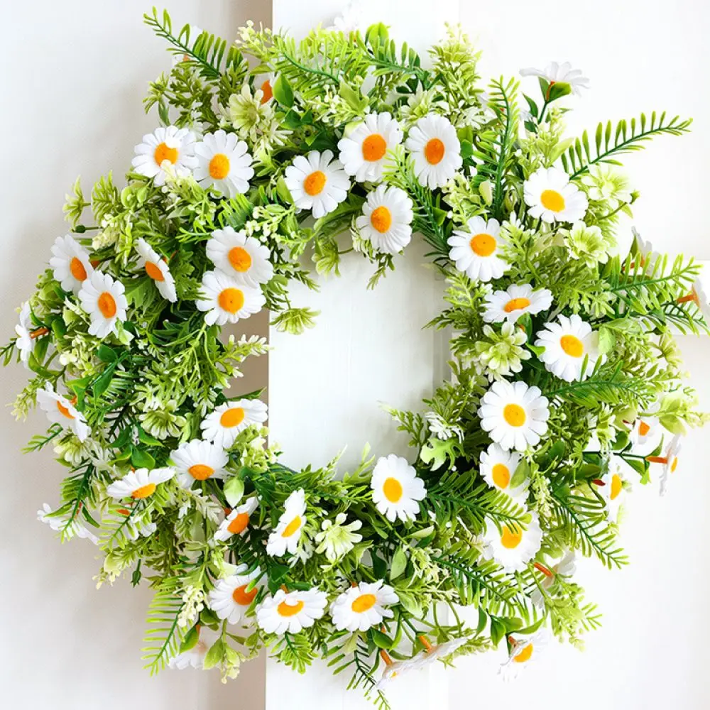 Decorative Spring Summer Daisy Wreath Artificial Floral Garland Hanger For Home Porch Wall Door Interior Decor