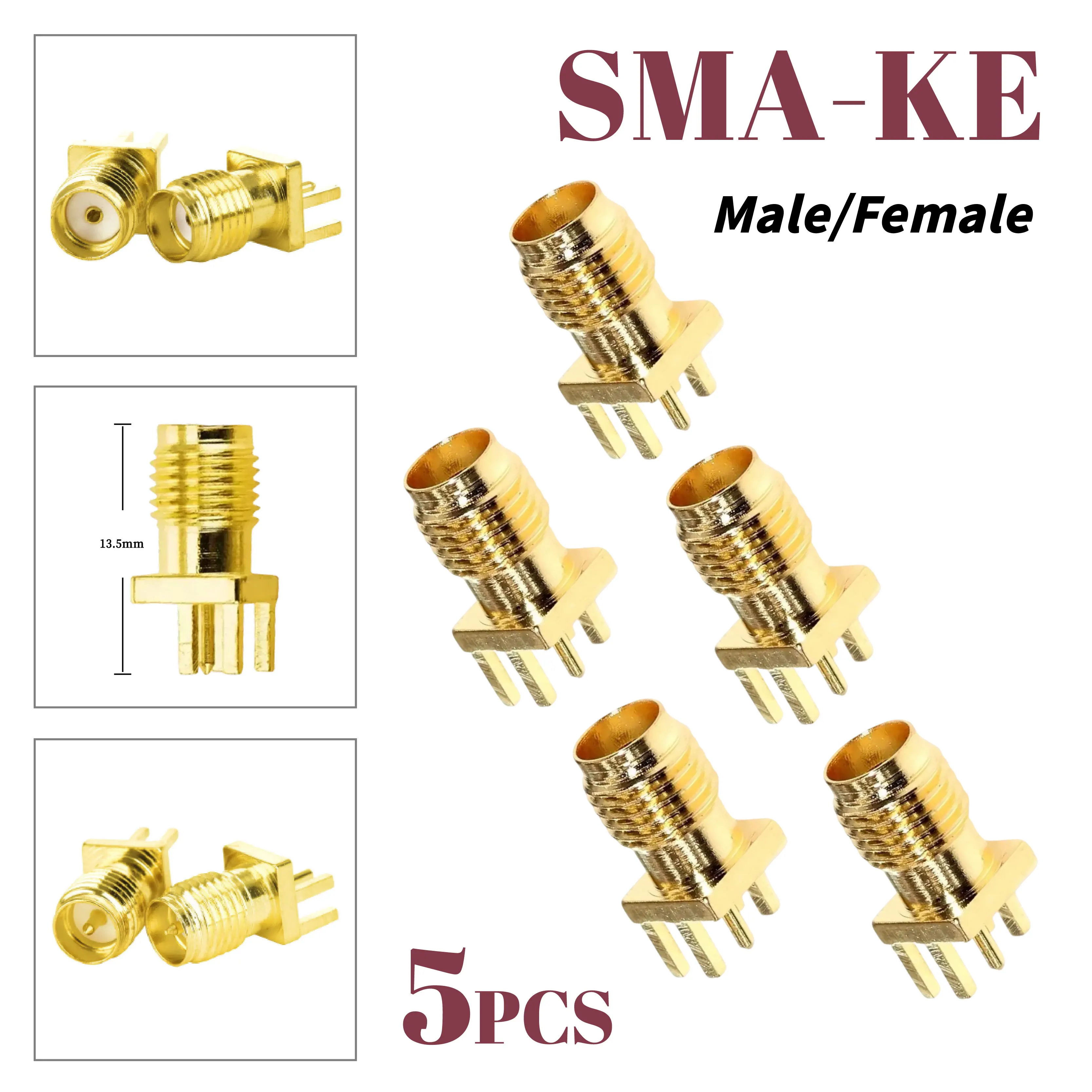 

RF Connector Receptacle Solder SMA Female Male Jack Front Foot Side Foot Nut Edge PCB Straight Angle Mount Gold Plated