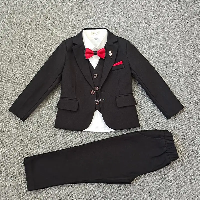 

Kids Jacket Vest Pants Bowtie Party Photograph Set Children Formal Wedding Suit Teenager Flower Boys Tuxedo Dress Dance Costume