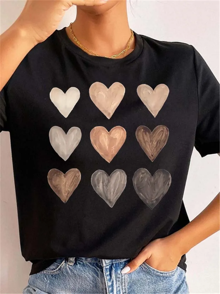 Love Heart Print Women T Shirt Summer Funny Short Sleeves O Neck  Tops Tee Female 90s Casual Fashion Clothing