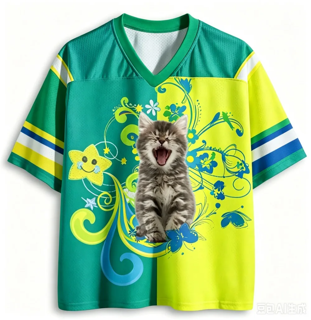 Rainbow Cat Amusement Park Sport-T-Shirt 3D-Druck Herren Damen T-Shirts V-Ausschnitt Lässig Modisch Bequem Eltern-Kind-Kleidung – Detail 6