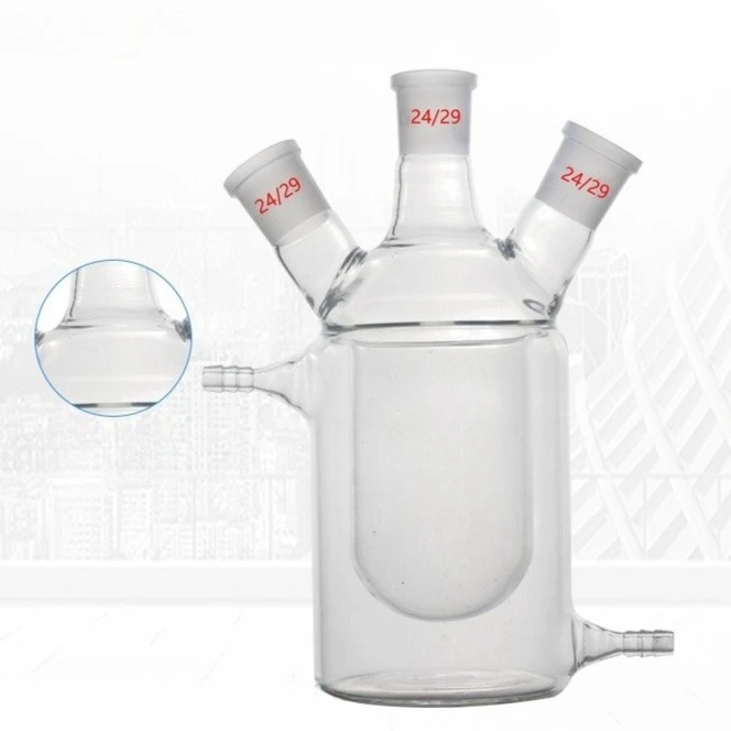 Three Neck Double Jacketed Glass Reactor Vessel Integrated Reaction Flask 50/100/250/500ml Multiple Capacities