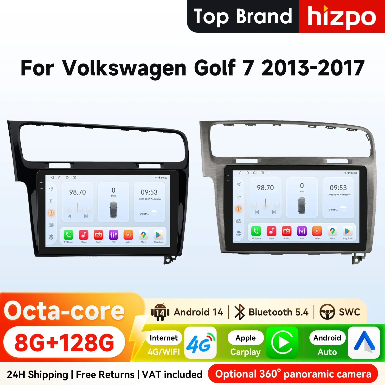 10,1" Hizpo 2Din Android Autoradio für Volkswagen VW Golf 7 2013 - 2017 Snapdragon6115 RDS DSP GPS BT 4G Auto CarPlay 360 ° CAM