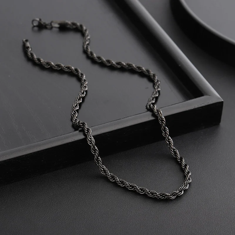 

316L Stainless steel ElTrendy Vintage Style Black Stainless Steel Braided Necklace for Men Unisex Gothic Inspired Jewelry