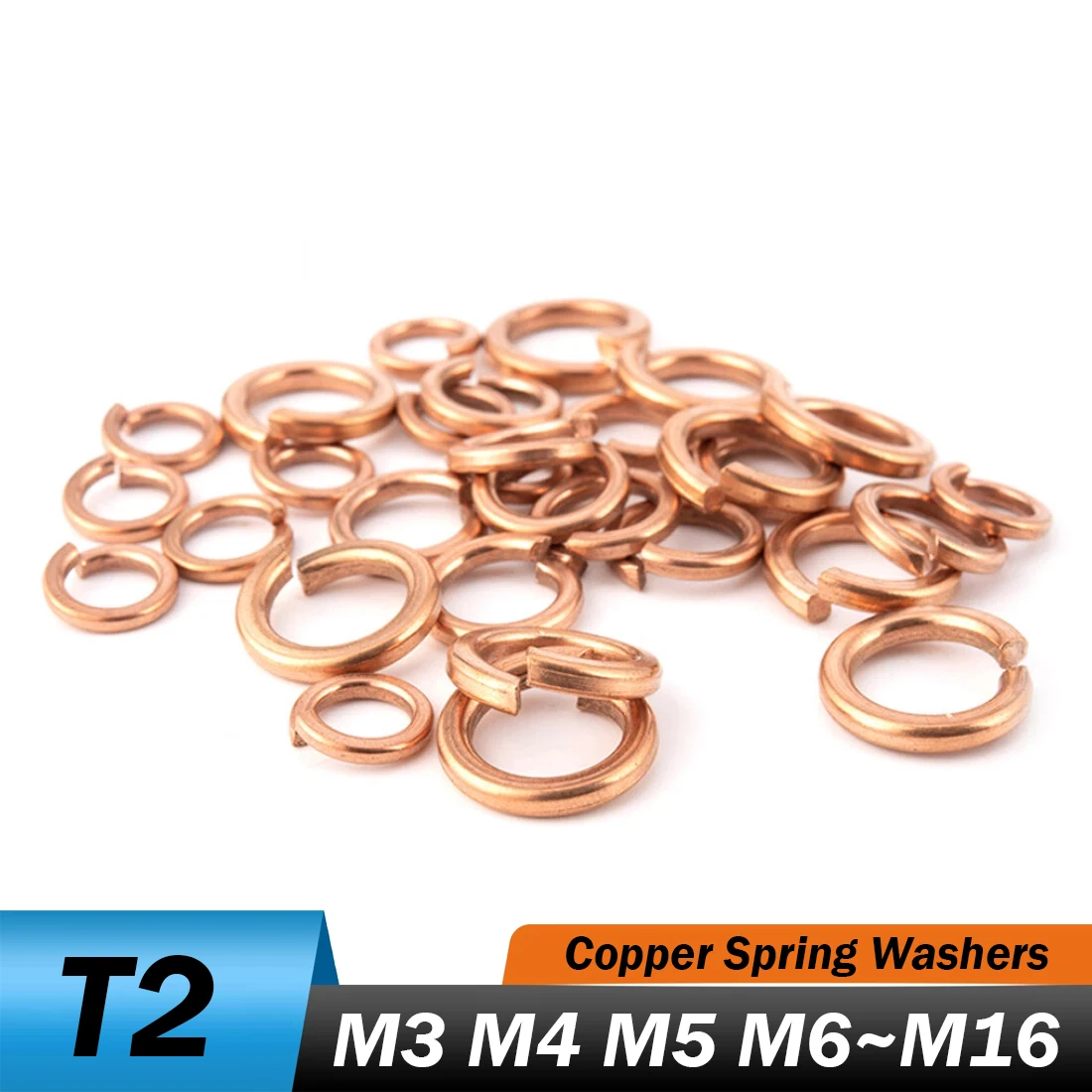 

1~50pcs M3 M4 M5 M6 M8 M10 M12 M14 M16 T2 Pure Copper Spring Washers Spring Lock Washers Square Section Spring Split Washers