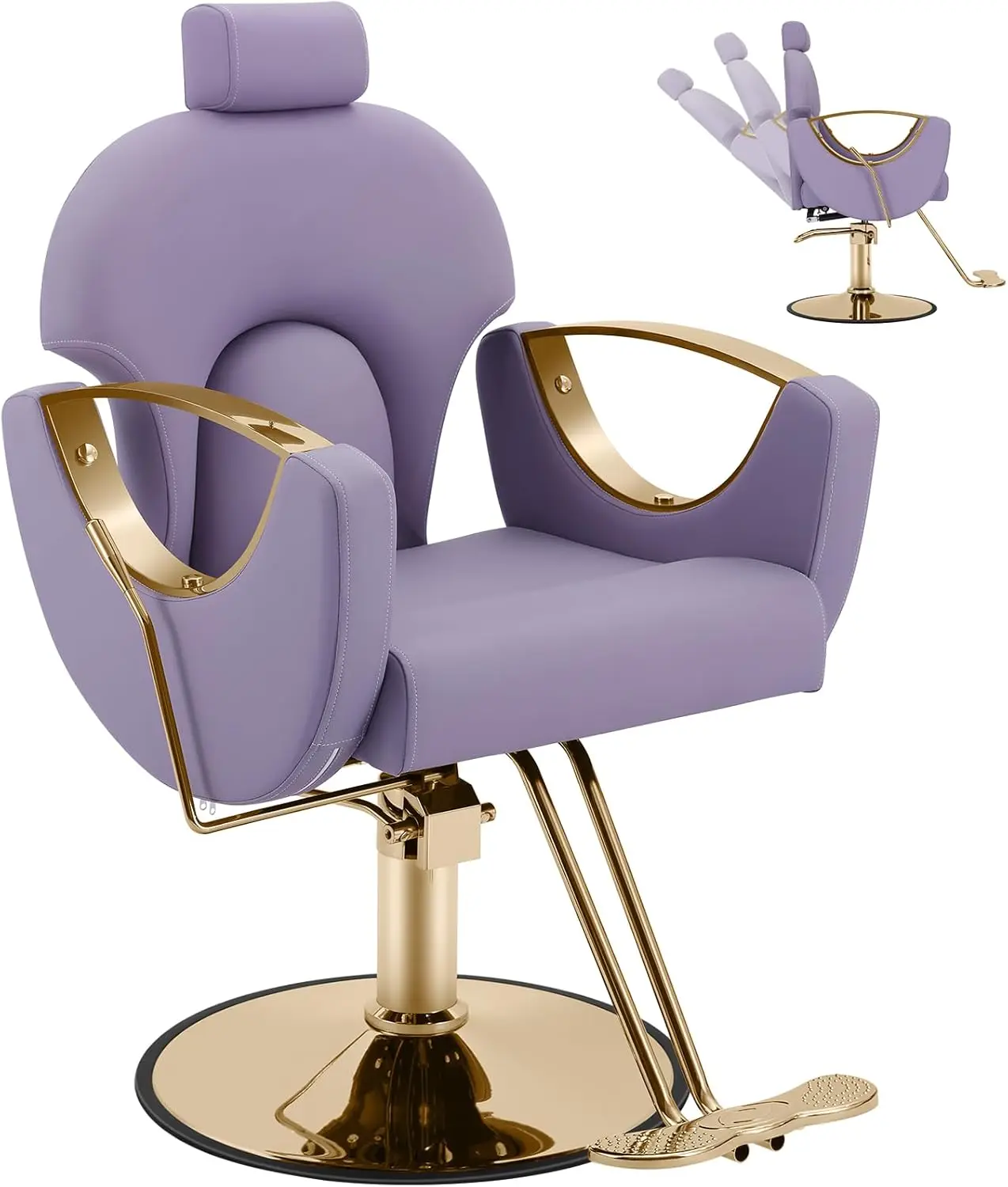 Purple Styling Chair with Hydraulic Pump, 360° Swivel for Home Barbershop, Reclining Hairdresser Seat