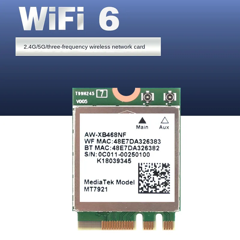 MT7921 Wi-Fi 6  1800M Bluetooth 5.2 2.4G 5G NGFF M.2 Wireless Wifi Network Card Supports Win10 / 11