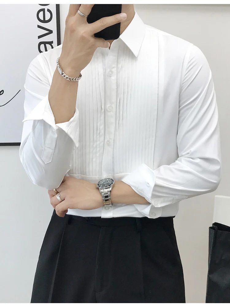 

Мужская рубашка Slim Fit, летняя новинка, корейский дизайн, деловой стиль, белая рубашка, молодежный тренд, весенняя, с длинным рукавом, не требует глажки.