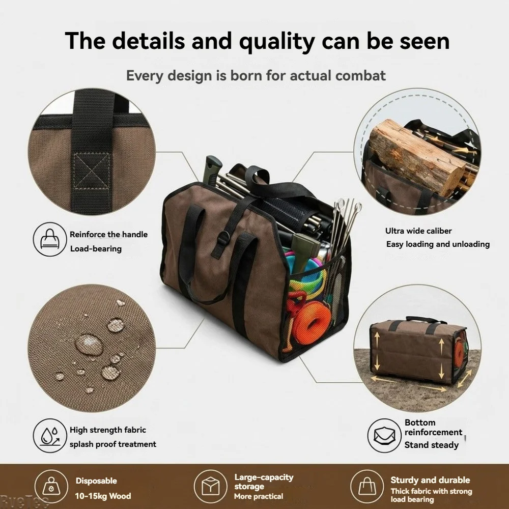 New Mesh Firewood Carrier Tote Bag Canvas Log Storage Bag Extra Large Capacity Durable for Fireplace Wood Stove Camping Logs
