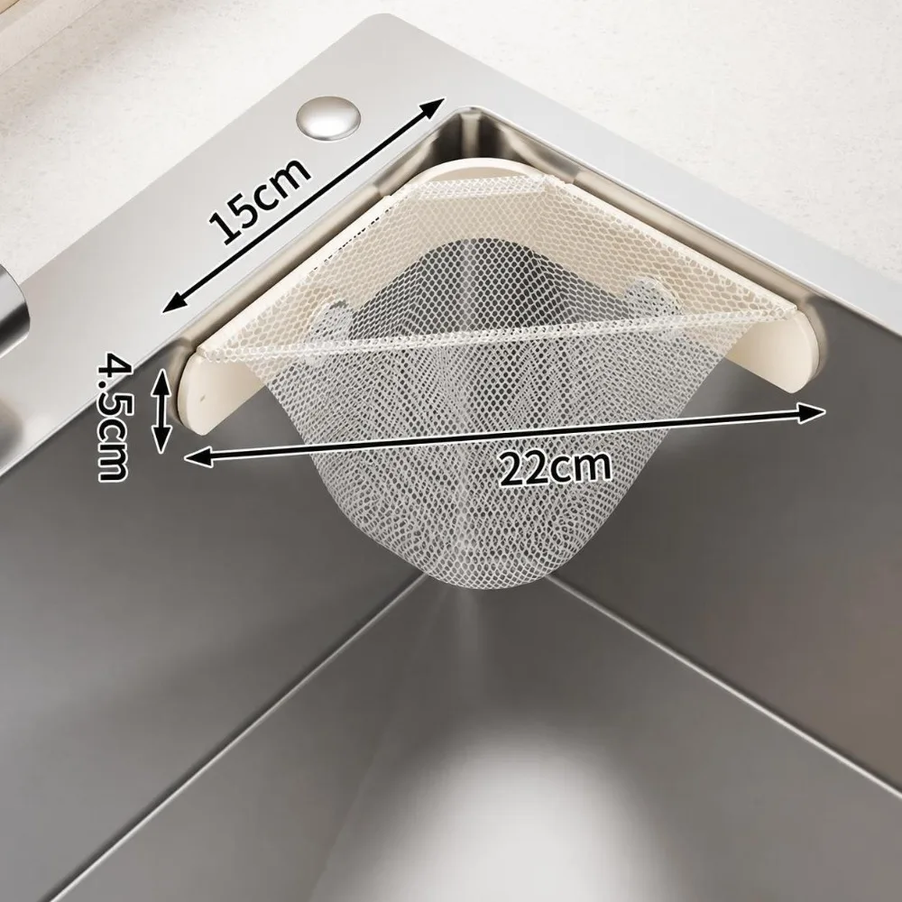 Metal Kitchen Sink Strainer Drain Protection Durable Corner Sink Strainer Adhesive Mount Triangle Filter Basket