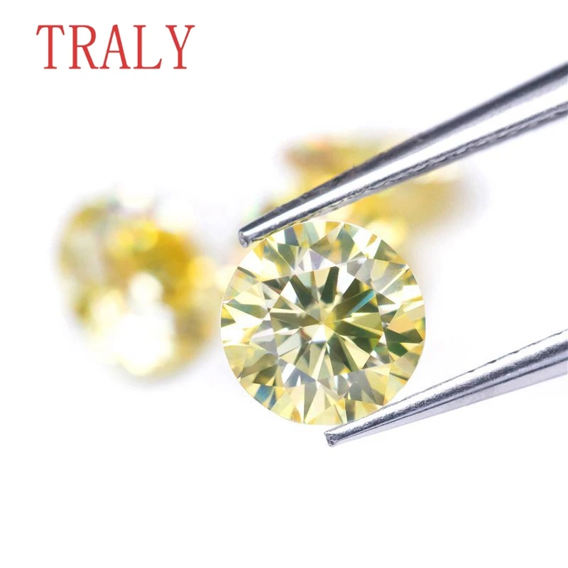 

1CT- 5CT Yellow Color Moissanite Loose Stone Round Brilliant Cut Lab Grown Gemstone with Certificate GRA Pass Diamond Tester