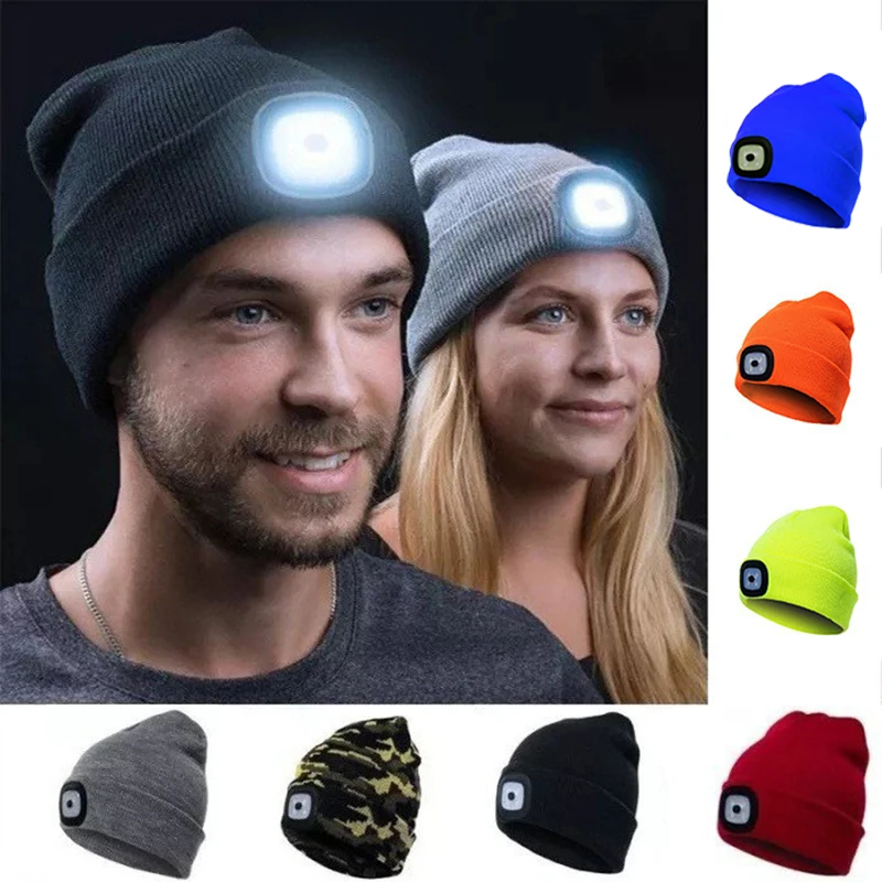 

LED Beanie Torch Hat with Light Men/Women Hat Winter Warm Headlamp Cap with 3 Brightness Levels 4 Bright LED for Camping Fishing