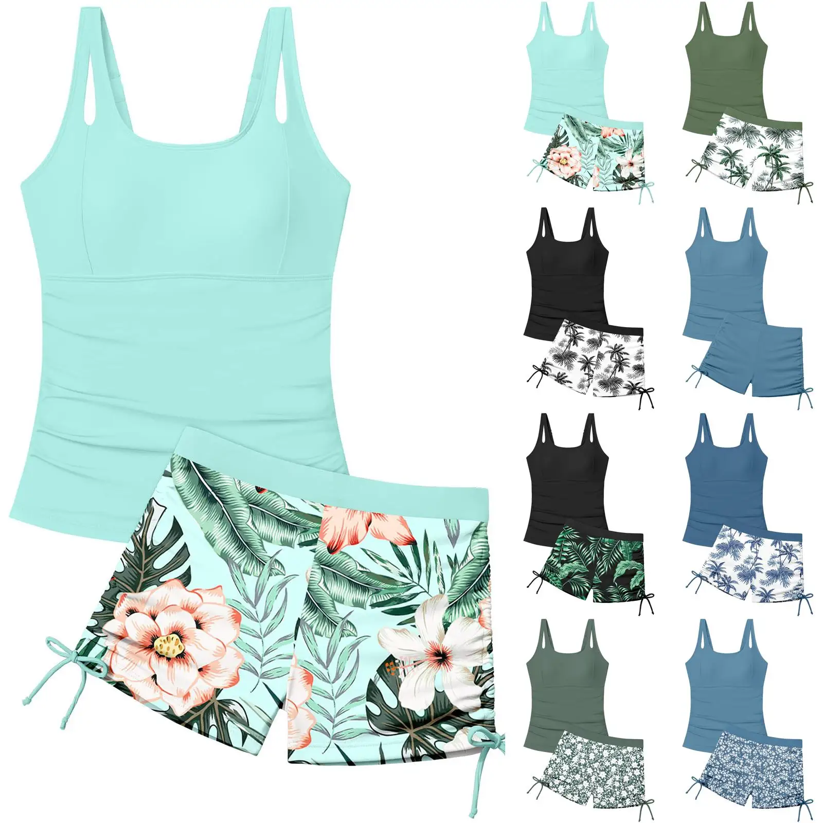 Two Piece Swimsuit Girls 2026 New Print Sling Tankini Swimwear Summer High Waist Shorts Beachwear Children Bathing Suit