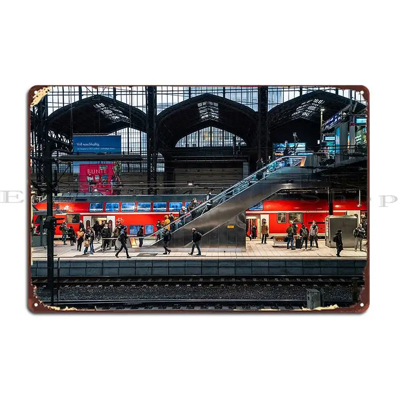 Hamburg Haupt Bahnhof Escalation Metal Plaque Retro Kitchen Retro Cinema Designs  Tin Sign Poster