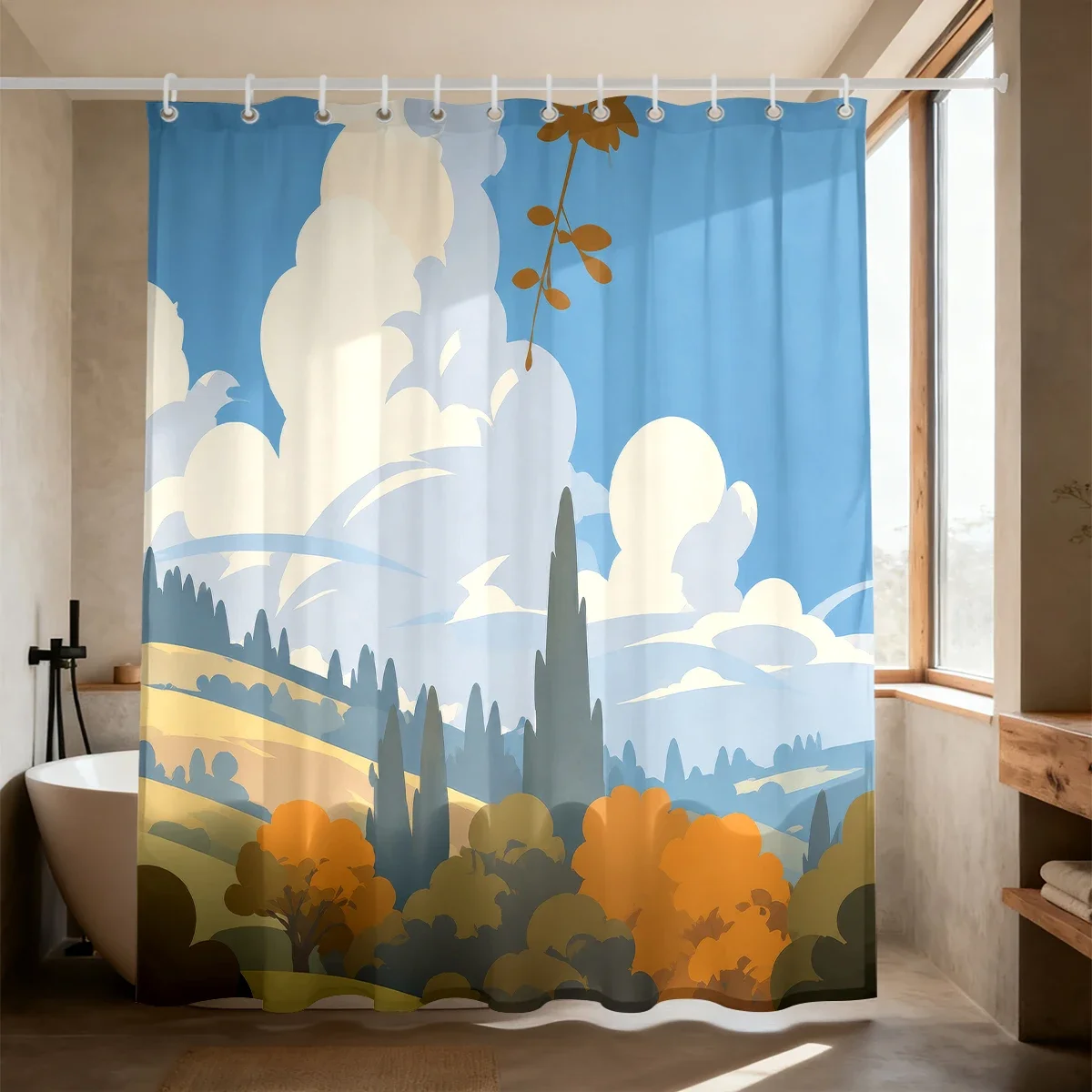 1PC Autumn Mountain Scenery Shower Curtain, Waterproof Shower Curtain Partition, Privacy Hanging Curtain