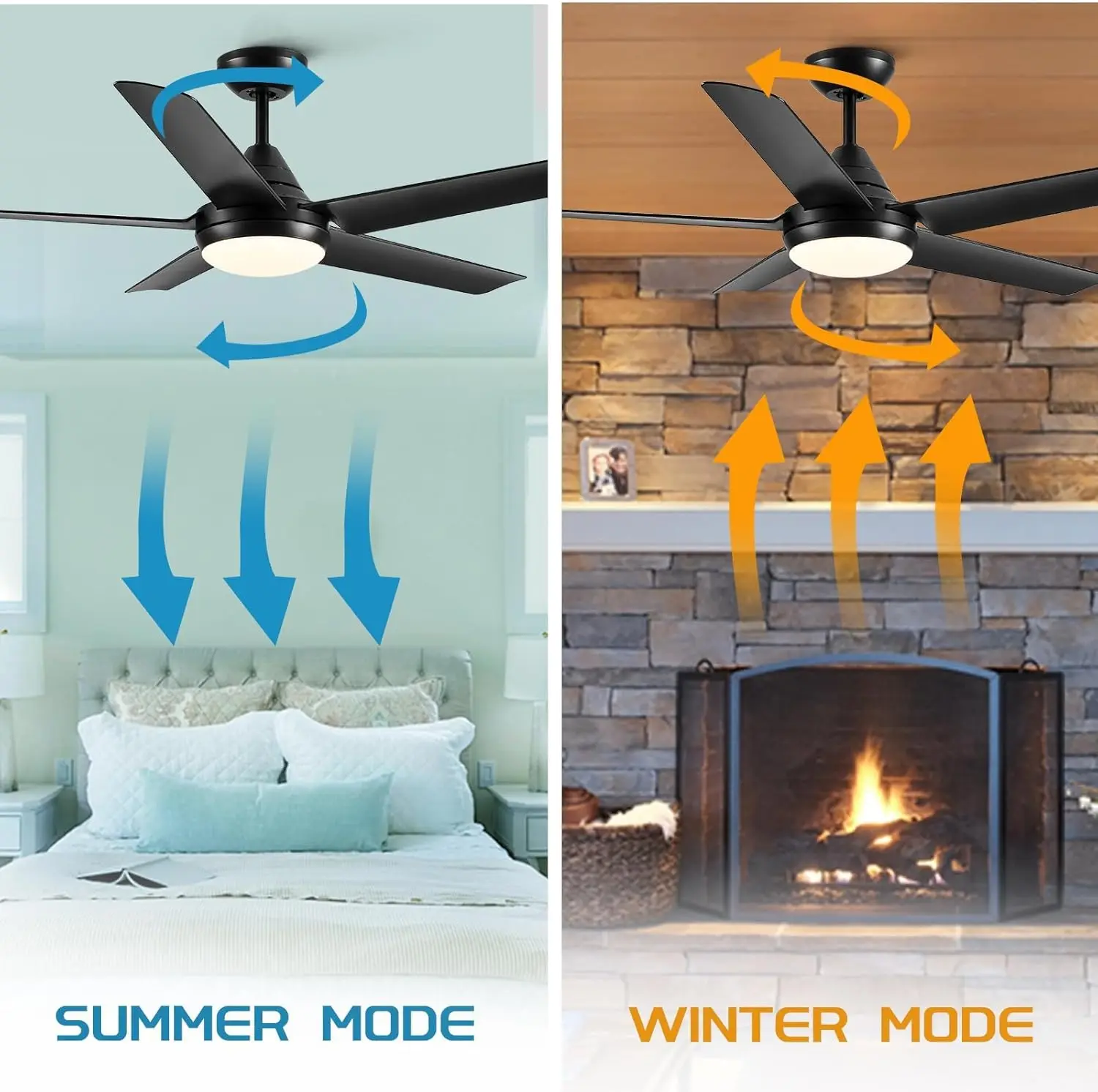 52 Inch Black Ceiling Fans With Lights And Remote Dimmable, Reversible Blades, Quiet Motor, 6-Speed, Indoor/Outdoor Modern