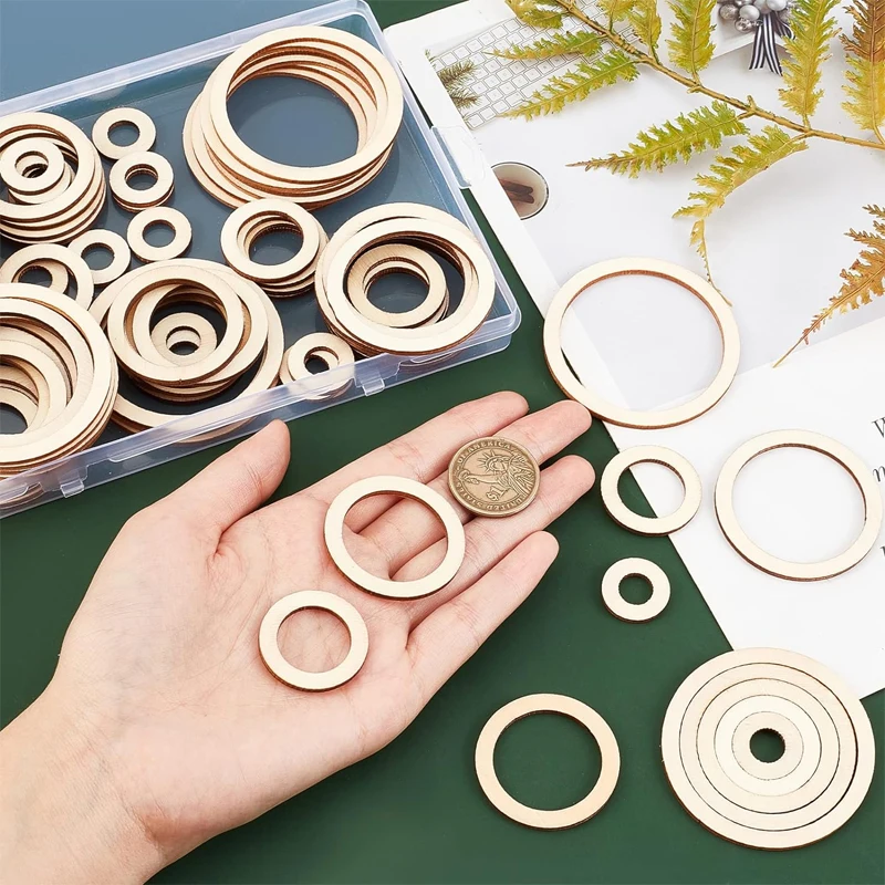 5pcs 15cm Wooden Rings, Natural Unfinished Flat Wood Rings Circle for Craft DIY, Jewelry Making, Home Decor