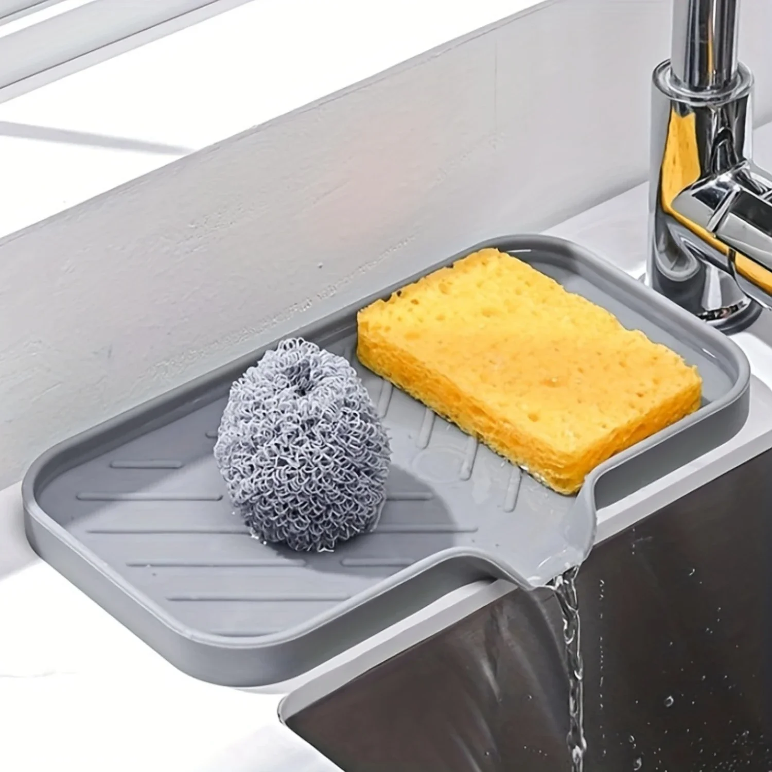 Versatile Silicone Sink Tray With Soap Dish - Durable, Drain-Tip Organizer For Kitchen & Bathroom