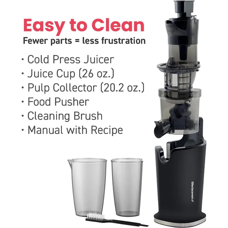 3” Feeding Chute, Dynamic Masticating Slow Juicer, High Yield Cold Press Juice Extractor, Easy to Clean, 27 oz Juice Cup, Black