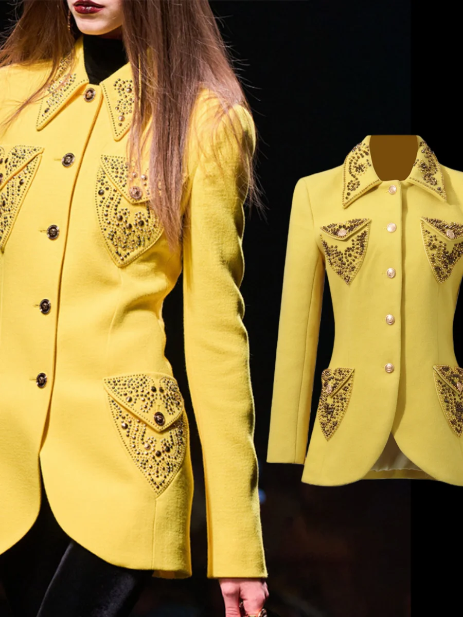 

Elegant Heavy Embellished Slimming Suit Jacket Women's Fashion Fall 2025 Standard Fit European Style Long Sleeve Windproof