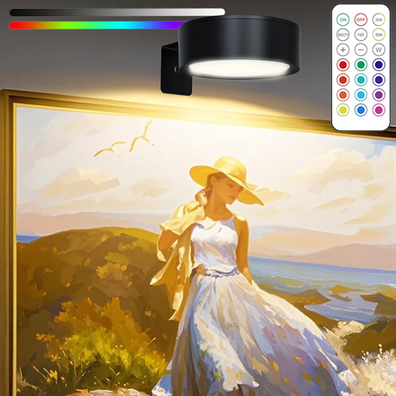 Battery Powered Adjustable Picture Light Wireless Magnetic Mount Dimmable LED Spotlight,Office Artwork Cabinet Display Lighting