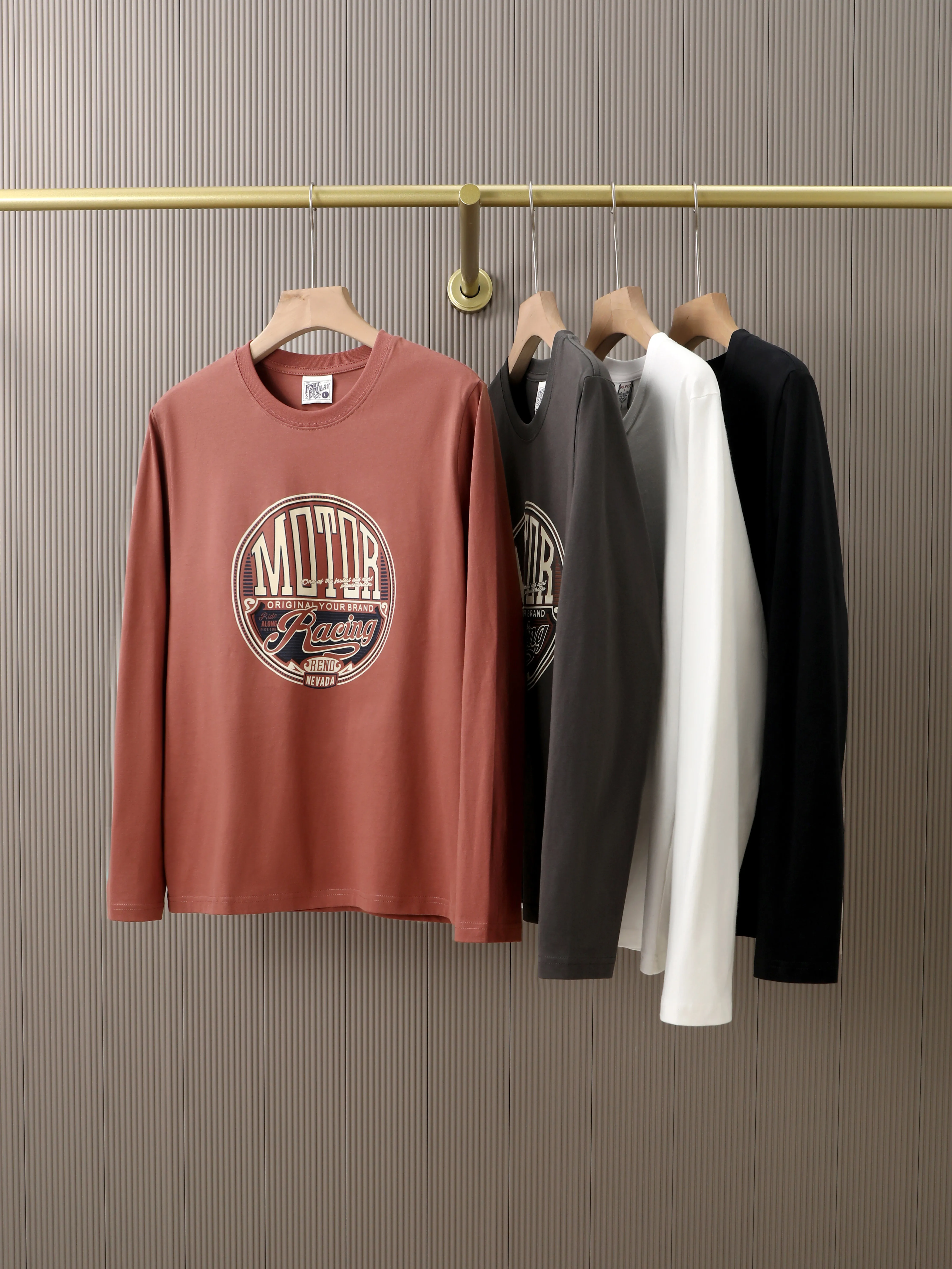 2026 Autumn New American Retro Long-sleeved O-neck Letter Printed T-shirt Men's Fashion Simple 100% Cotton Casual Sport Tops