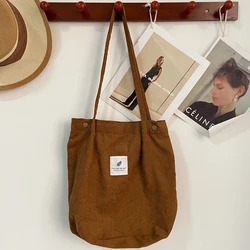 Corduroy Bag for Women Shopper Handbags Environmental Storage Reusable Literary Women's Buckle Tote Bag Large Capacity Handbag