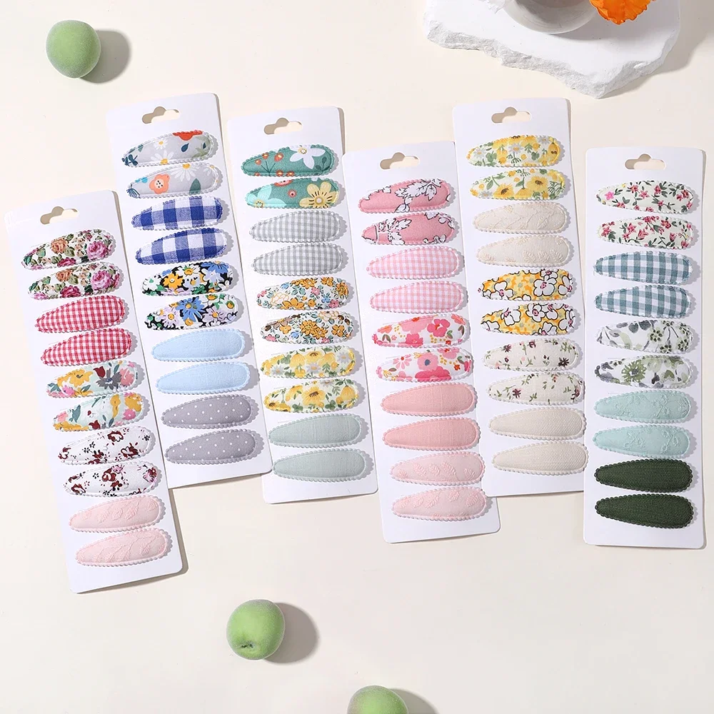 

10pcs/lot Fresh Child Hair Clip Printed Cotton BB Hair Pins Set Spring Summer Color Hairgripes for Baby Girl Dress Up Head Clips