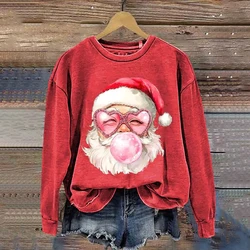 Santa Claus Print Hoodies For Women Christmas O-Neck Swearshirts Fashion Female Funny Clothing Oversized Long Sleeve Sweatshirt