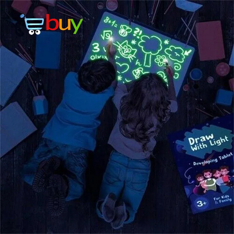 Kids Luminous Drawing Tablet Fluorescent Pen Doodle Board Painting with Light in Dark Reusable Children Educational Toys Gift