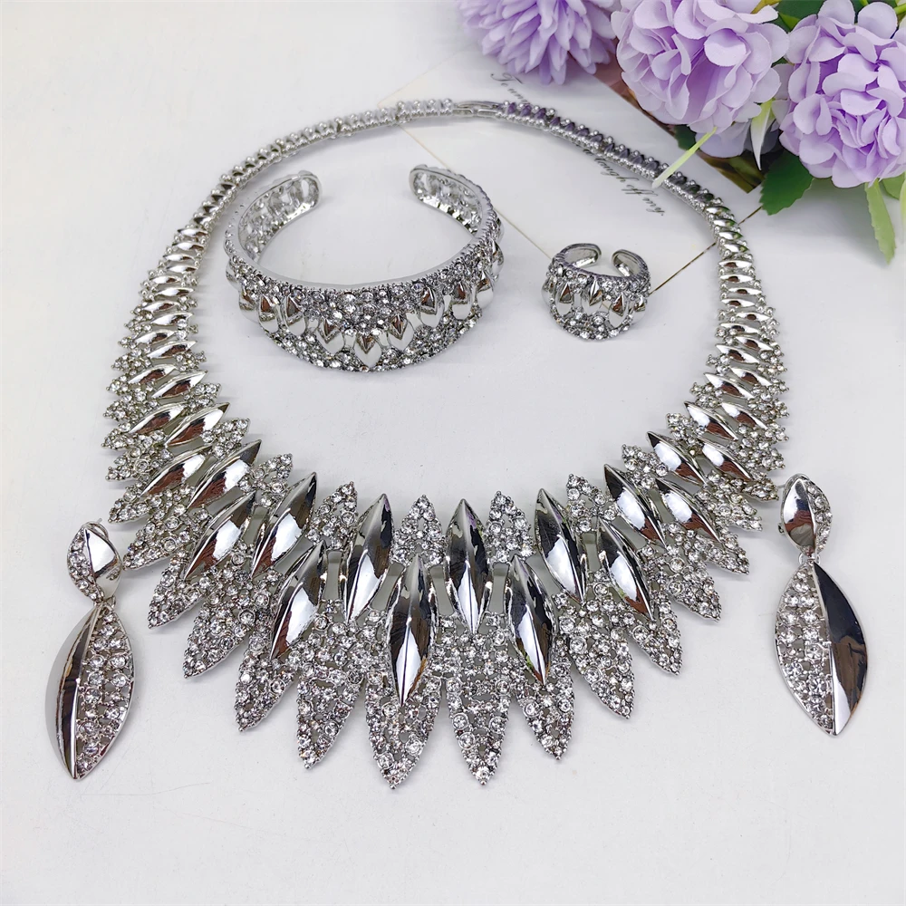 TITI Luxury 18K Silver Plated Jewelry Set Layered Petal Design Nigeria Brazilian Wedding Jewelry For Mother & Friends Best Gifts