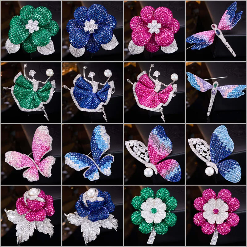 Heavy Industry Red Corundum Natural Pearl Rose Ballet Girl Brooches for Women High-end Design Butterfly Dragonfly Accessory Pin