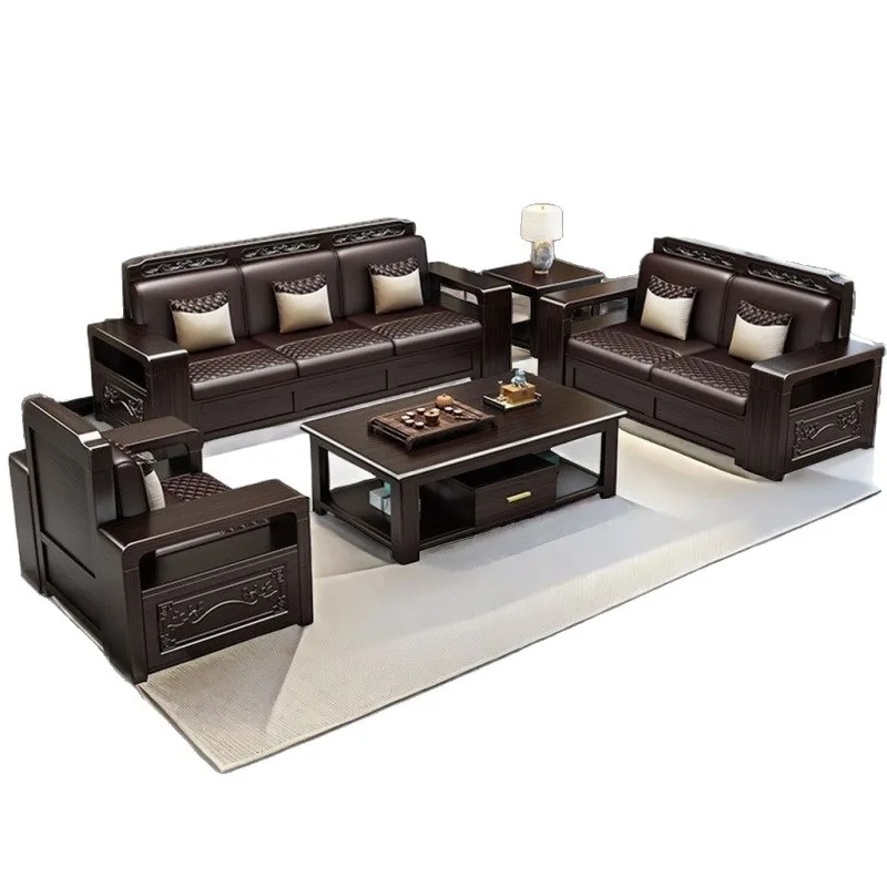 Chinese-style Golden Sandalwood Pure Solid Wood Sofa Household Living Room Storage Winter And Summer Dual-purpose New Chinese-st