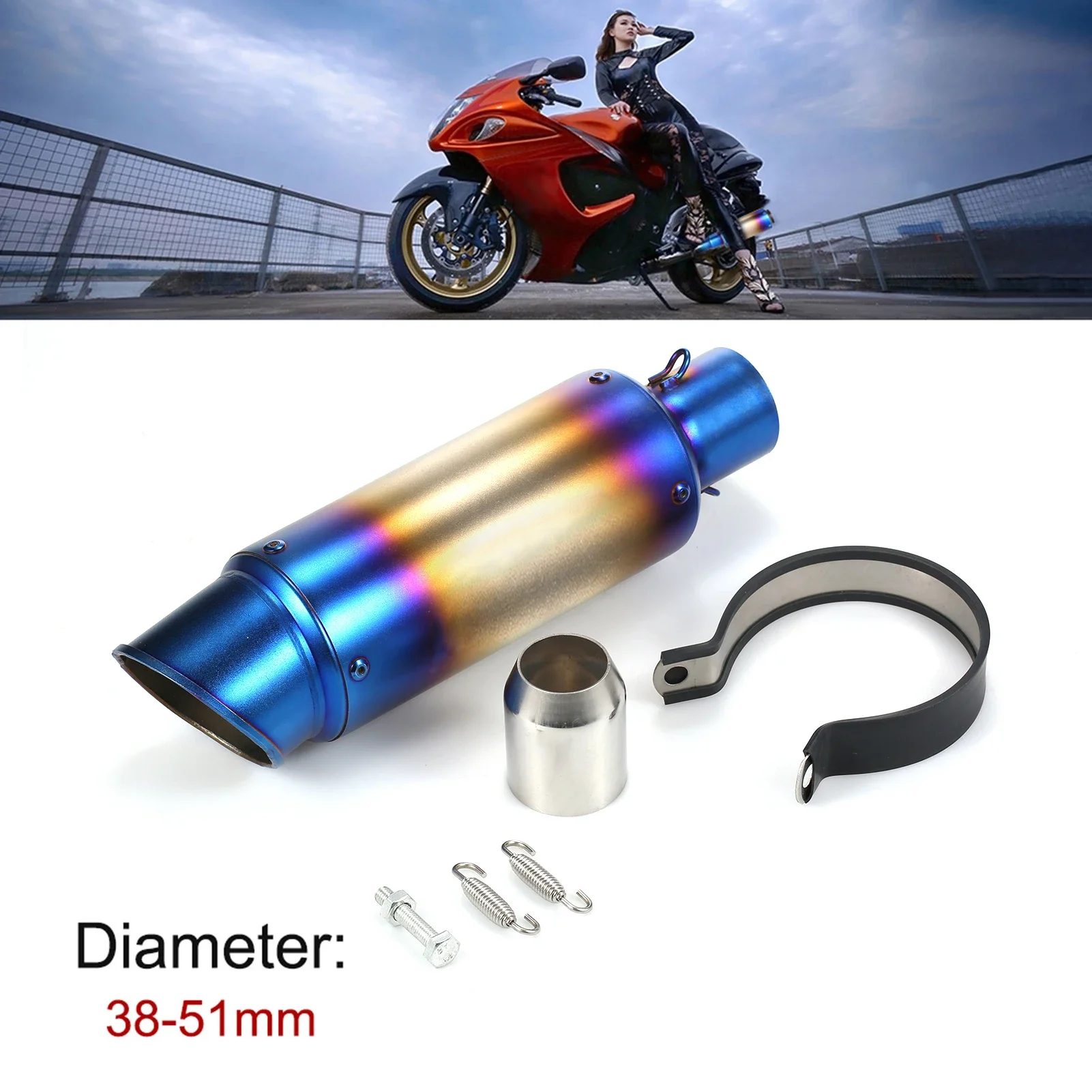 38-51mm Universal Motorcycle Exhaust Pipe Tail Refit Exhaust Muffler Fit for Motorcycles ATV